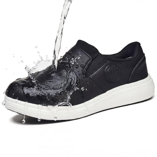LANSNBO Non-Slip Waterproof Shoes for Women Wide Width, Slip-On Work Walking Sneakers, Arch Support Lightweight, Water & Oil Resistant for Kitchen Chefs Food Service Nurses Cleaners (Black-38.5) - Image 1