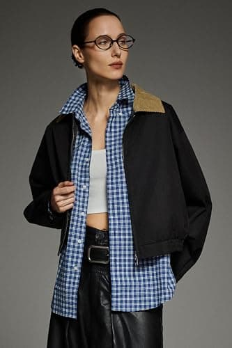 Orolay Women’s Cropped Barn Jacket with Corduroy Collar - Utility Workwear Coat - Lightweight Fall & Spring Transition Jacket - Thumbnail 4