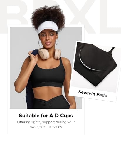 BRXL Strappy Sports Bras with Sewn in Pads Adjustable Spaghetti Strap Padded Cross Back Cut Out Yoga Workout Gym Black - Thumbnail 2