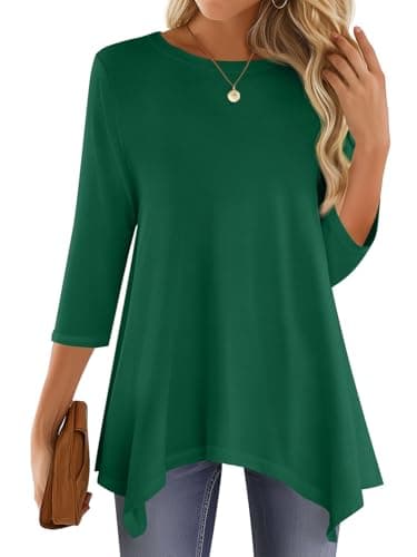 JUSTFASHIONNOW Women's Tops 3/4 Sleeve Dressy Casual Plus Size Tunic Tops to Wear with Leggings Maternity Shirts Christmas Blouses（Darkgreen，Small - Thumbnail 2