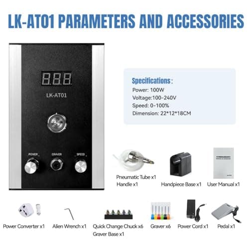 Lakimi Air-Free Pneumatic Engraving Machine - Pneumatic Impact Engraver for Jewelry with Built-in Air Compressor AT01 (Black) - Thumbnail 2