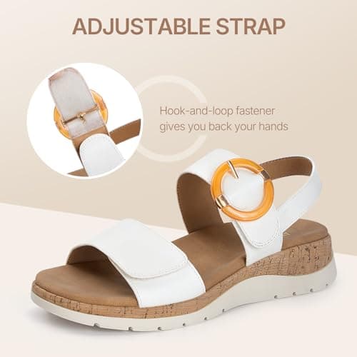 ATHMILE Women's Sandals Orthopedic Arch Support Platform Sandals for Women Adjustable Straps for Narrow & Wide Feet Comfort Walking Shoes for Travel Work Vacation & Everyday Casual Wear White Size 9 - Thumbnail 5