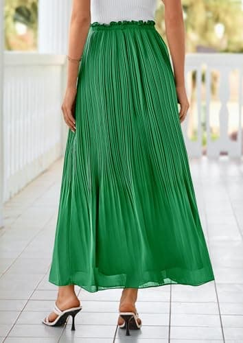 PRETTYGARDEN Long Skirts for Women Summer Vacation Outfits 2026 Spring Chiffon Elastic Waist Flowy A-Line Pleated Midi Skirt(Green,Small) - Thumbnail 4