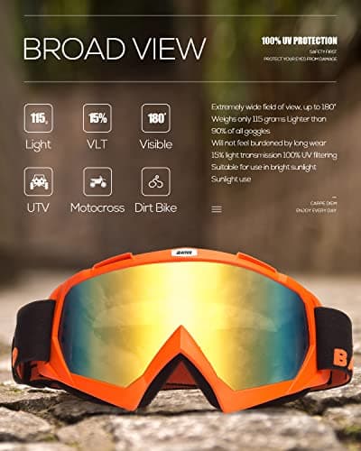 BATFOX Dirt Bike ATV Goggles Motorcycle Gear Riding Motocross Dirtbike 4-Wheeler MX DH Accessories Goggles Glasses for Men Women Youth UV400 Protection Dust-proof Anti-Slip Strap - Thumbnail 5