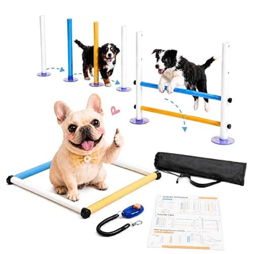 Wooden agility course for dogs,Dog Agility Equipment with Suction Cups, Adjustable Puppy Play Gym & Agility Hurdles,3-in-1 Dog Training Toys for Small Dogs, Portable Indoor Starter Kit with Guide