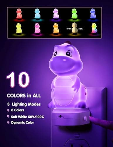 L LOHAS LED Plug in Night Light for Kids,2-Pack 3D Cute Dinosaur Night Lights with Dusk to Dawn Sensor, RGB+Soft White 3000K Dinosaur Night Light,Christmas Birthday Gift Nightlight for Kids,Room Decor - Thumbnail 2