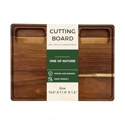 Walnut Cutting Board, Made in USA, FSC-Certified Walnut, Cutting Boards for Kitchen with 3 Built-in Compartments and Juice Grooves, End Grain Cutting Board with Handle, for Meat, Fruit(1.2" Thick) - Image 1