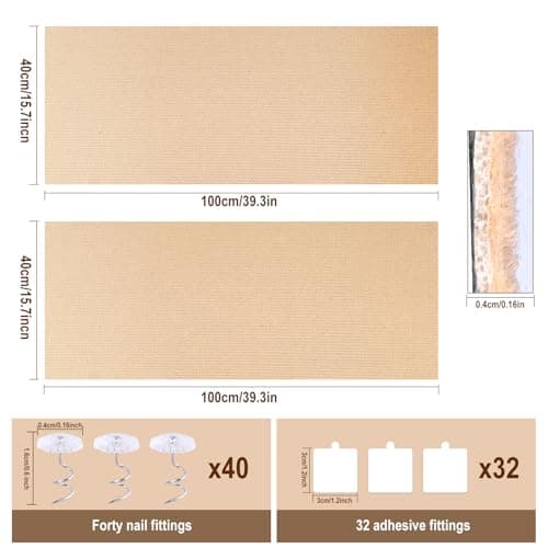 Cat Scratch Mat for Couch, Wall & Cat Tree - 78.7" Trimmable Self-Adhesive Cat Scratcher, Cat Scratch Furniture Protector, Felt Alternative to Sisal, DIY Cat Tower Replacement, 2 Pack(Khaki) - Thumbnail 2