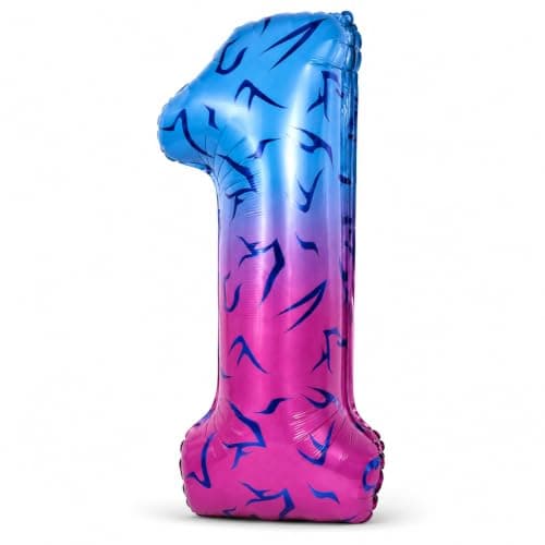 40 Inch Blue Pink Gradient Number 1 Balloon, K-pop Inspired Foil Number Balloon with Abstract Wing Tattoo Pattern for Anime Aesthetic Birthday Party, Anniversary and Fan Party Decorations(Number 1)