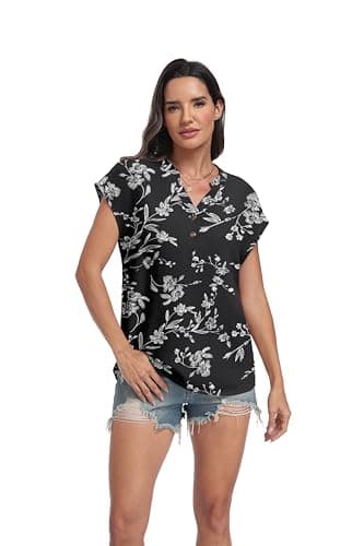 Lepunuo Womens Dressy Casual Boho Tops Trendy Work Formal Blouses Short Sleeve Button Down Shirts 2026 Vacation Fashion Clothes - Thumbnail 3