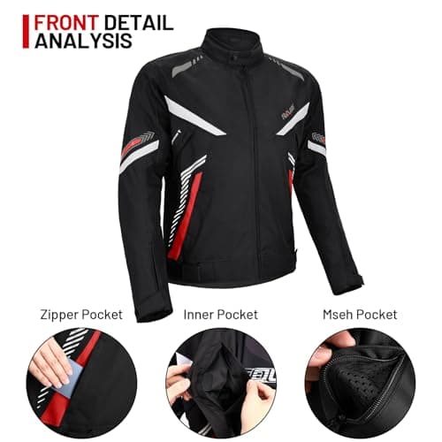 RKV86 Mens Motorcycle Jacket with Detachable Thermal Liner & Knee Pads CE Armored Riding Jacket Water-Repellent Windproof for All Season (Black-White XXL) - Thumbnail 4