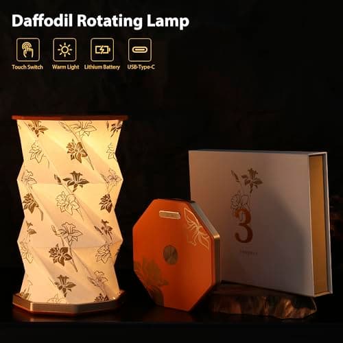 ZBOLE Birthday Flower Folding Rotating Lamp - March Narcissus, Rechargeable Folding Paper Light, Elegant Gift Box – Ideal Anniversary, Birthday Gift for Women, Mom, Sister, Grandma-Orange - Thumbnail 2