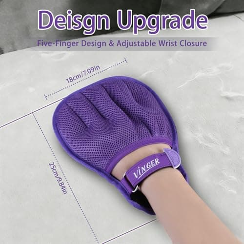 VINGER Pet Hair Removal Glove for Cats & Dogs, Electrostatic Pet Hair Gloves with Adjustable Wristband, Five-Finger Magic Brush Remover Tool for Laundry, Carpet, Couch, Car Seats & Clothing (Purple) - Thumbnail 2