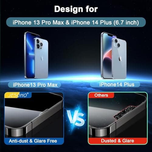 JESOHO Screen Protector for iPhone 13 Pro Max/14 Plus [6.7 Inch], Colorless Anti-Blue Light Tempered Glass Films, HD Clear, 9H Hardness, No Bubbles, Case Friendly,2 pcs - Thumbnail 2