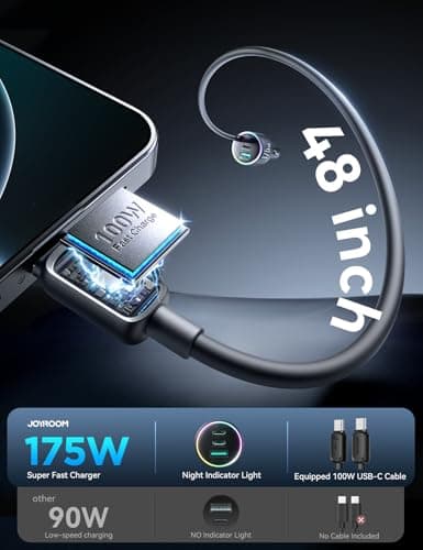 JOYROOM 175W USB C Car Charger Fast Charging, 3-Port Car Phone Charger PD100W+45W+USB30W Type C Car Charger Adapter with 100W USBC Cable Compatible with iPhone 16 Pro Max/16e, Samsung, iPad, Laptop - Thumbnail 5