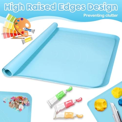 Large Silicone Mat for Crafts, 24"X19.7" Art Mat with Raised Edges for Clay, Resin, Slime, Jewelry-Making Table Protection Heat-Resistant Paint Mats, blue - Thumbnail 6