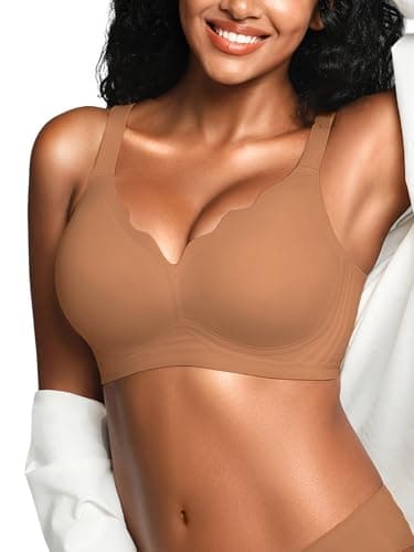 Cuteio Wireless Jelly Bras for Women No Underwire with Support - Seamless Wirefree Bralettes Everyday Full Coverage Comfort Tshirt Padded Bra Coffee S - Image 1