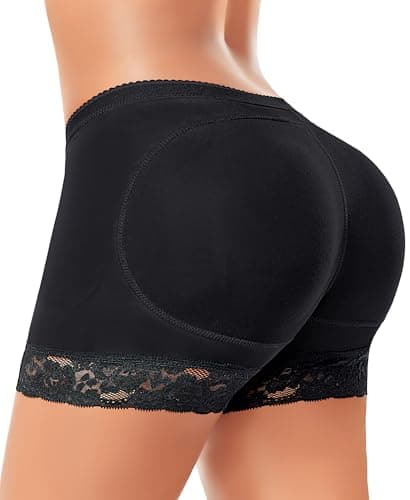Padded Underwear for Women Butt Lifter Panties Booty Pads Butt Enhancer Lace Boyshorts Shapewear (#1 Black-mid Waisted, Small) - Image 1
