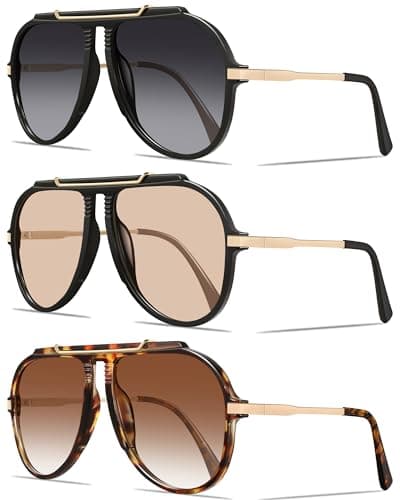 YMRFW Retro Oversized Aviator Sunglasses for Women Men 70s Trendy Metal Gold Tangle Free Big Sun Glasses UV Protection - Image 1
