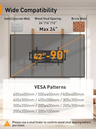 Perlegear UL-Listed Full Motion TV Wall Mount for 42–90 Inch TVs up to 150 lbs, Pre-Assembled TV Mount with Tool-Free Tilt, Swivel, Extension, Max VESA 600 x 400mm, 12″/16″/18″/24″ Wood Studs, PGLF16 - Thumbnail 2