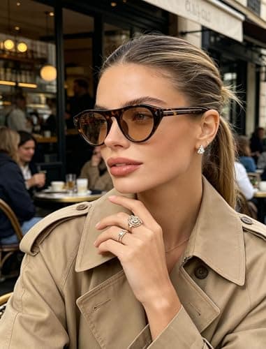 YMRFW Retro Oval Sunglasses for Women Men Trendy Small Cateye Narrow Round Shades UV Protection - Thumbnail 3