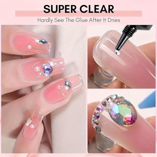 Woobena 2Pcs 3D Gel Nail Art,15ml Sculpting Gel Molding for Nails 3 in 1 Clear Rhinestone Nail Art Glue DIY Home and Nail Salon Christmas for Women - Thumbnail 3