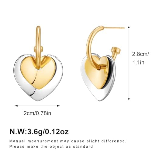 FAMARINE Gold and Silver Heart Hoop Earrings Two Tone Heart Drop Earrings for Women Valentines Earrings Gift - Thumbnail 4