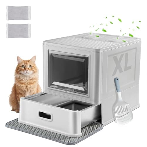 Marchul Enclosed Stainless Steel Cat Litter Box XL with Lid & Deeper Drawer Design for Indoor Cats, Metal Covered Litter Box, Baffles for Anti-Leakage, with Litter Scoop & Litter Mat - Image 1