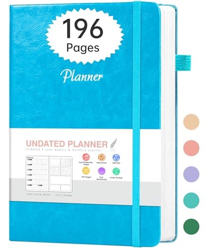 CAGIE Undated Planner Weekly and Monthly with Inner Pocket Leather journal with Goal & Habit Tracker Organizer, Hardcover Weekly Monthly Planner for Work School Home, 5.7" x 8.3", Lake Blue
