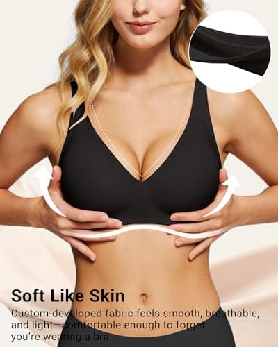 As Fairy 2026 Deep V Wireless Push Up Bras for Women Seamless Bra with Support No Underwire Bralette(Black 36B) - Thumbnail 2