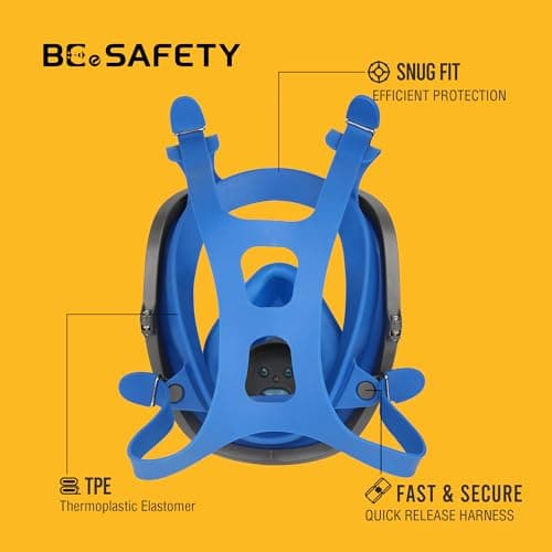 BEESAFETY Full Face Respirator Mask with 2 A1 Organic Vapor Filters & 8 P2 Dust Filters, RF-610 Reusable Respirator for Dust,Gas,Painting, Resin, Chemical,Sanding, Renovation - Thumbnail 2