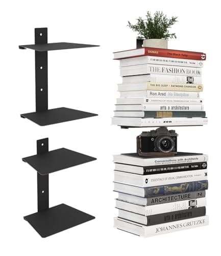Wawocs Invisible Bookshelf for Wall, 4 Tier Floating Bookshelf Made of Heavy Duty Metal, Vertical Spine Book Tower Hanging Wall Bookshelf, Floating Book Shelves for Wall, 2 Pack Black - Image 1