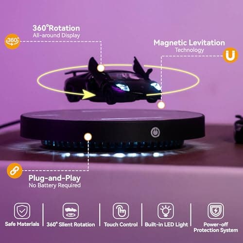INOVAXION Magnetic Levitation Car, Levitating Display Model Car, Levitating Decor, 360°Rotating with Touch Control for Home Office Desk Decor, Cool Tech Gift for Men - Thumbnail 3
