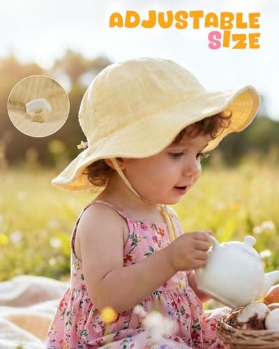 HONGTEYA Baby Sun Hat Muslin Wide Brim Toddler Girl Beach Bucket Hat - Thumbnail 5