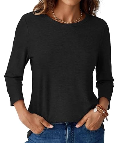 GKBK Womens Tops 3/4 Sleeve Shirts Round Neck Casual Blouses Basic Loose Fit Pullover Tshirts Black M - Image 1