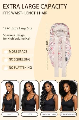 Vettres Extra Large Satin Bonnet for Braids & Locs, No Slip Tie Band Stays On All Night, Silky Sleep Cap Won’t Flatten Hair Ice Cream Cake - Thumbnail 4