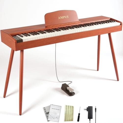 AMPUS Digital Piano for Beginners, 88 Keys Semi-Weighted Keyboard with Stand, Full Size Electric Piano(Includes Sheet Stand,Sustain Pedal,Control Panel,MIDI-USB,Power Adapter&Headphone Jack), Brown