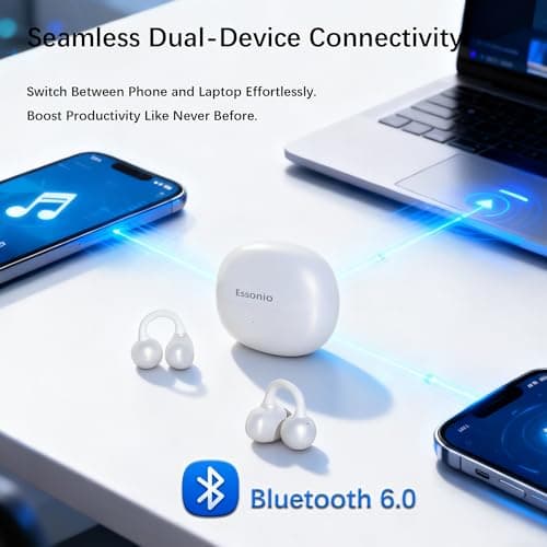 M30 Open Ear Earbuds, Bluetooth 6.0 Wireless Ultra Audio, ENC AI Air Conduction Headphones, 60H Playtime, Stereo Sound, Touch Control, Premium Clip-On Open-Ear Earphones for Office & Daily Use - Thumbnail 6