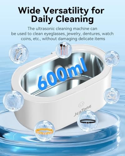 JeaTone Ultrasonic Jewelry Cleaner – 46kHz Sonic Cleaner for Rings, Glasses, Retainers, Dentures, Watches & More, 304 Stainless Steel 20oz Tank (White) - Thumbnail 4