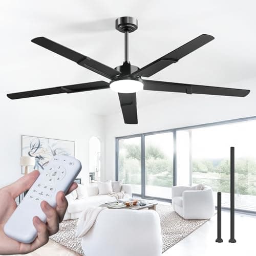 Amico 62 Inch Ceiling Fans with Lights and Remote, Black Indoor/Outdoor Ceiling Fan with 6 Speed, Reversible DC Motor, 3CCT, Dimmable, Noiseless modern ceiling fan for Bedroom, Living Room, Patio - Image 1