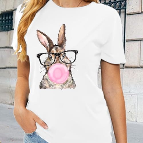 Easter Shirt for Women Funny Cute Bunny Wearing Glasses Leopard Tshirt Happy Easter Rabbit Lover Shirt Holiday Tee Top - Thumbnail 4