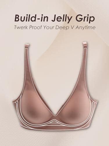 Tarbo Deep-V Neck Bra Padded Seamless Bralettes Fabrics Everyday Basic Sleeping Bras (DustyRose L) - Thumbnail 5