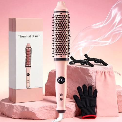 Thermal Brush, Infrared Heated Round Brush with 100M Negative Ions, Hot Brush for Volume, Curling & Straightening, 5 Heat Settings, Dual Voltage Hair Styler, Anti-Frizz Shine, All Hair Types-Pink