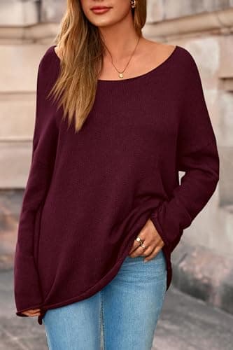 PRETTYGARDEN Women's Oversized Sweaters 2026 Casual Long Sleeve Scoop Neck Pullover Tops Loose Cozy Knit Spring Outfits(Burgundy,XX-Large) - Thumbnail 2