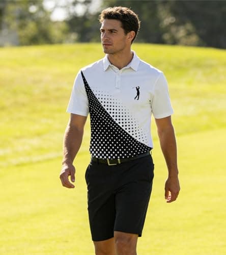 uideazone Mens Polo Shirts Short Sleeve Athletic Dry Fit Golf Shirt White Black Performance Golf Polos Classic Polo Jersey M - Thumbnail 2