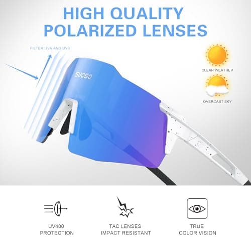 suoso Sports Cycling Sunglasses for Men: Lightweight UV Protection Polarized Sun Glasses for Youth Baseball Softball Running - Thumbnail 5