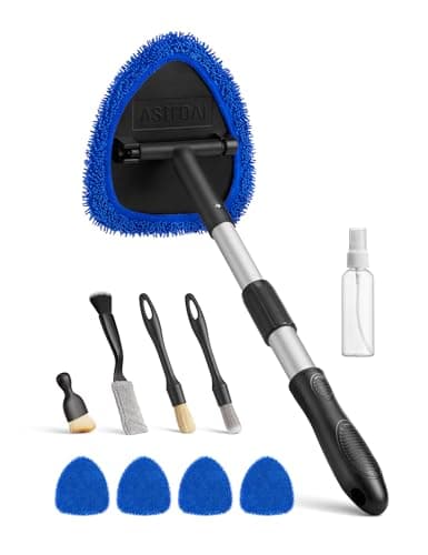 AstroAI 10pcs Windshield Cleaner Tool, Car Interior Detailing Kit with AC Vent Brush, 3 Cleaning Brushes, 4 Microfiber Pads and Spray Bottle, All-Inclusive Cleaning Solution, Car Accessories, Blue