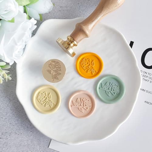 Pilloze Rose Wax Seal Stamp, 3D Embossed Relief Carving Brass Head and Wood Handle for Wax Seal Stamp Kit, Decor for Thanksgiving Card/Envelope/Gift Wrap/Wedding Invitation - Thumbnail 6