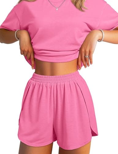 JUSTFASHIONNOW Split Short Pajama Set Cute Summer Pjs for Women 2 Piece Short Sleeve Pj Lounge Sets Soft Travel Sleepwear(Pink,X-Large) - Image 1