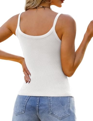 GKBK 2 Pack Womens Sleeveless Tank Top Form Fitting Spaghetti Strap Scoop Neck Ribbed Knit Workout Lounge Basic Slim Fitted Crop Summer 2026 Cami Layering Casual Shirts White 5XL - Thumbnail 4